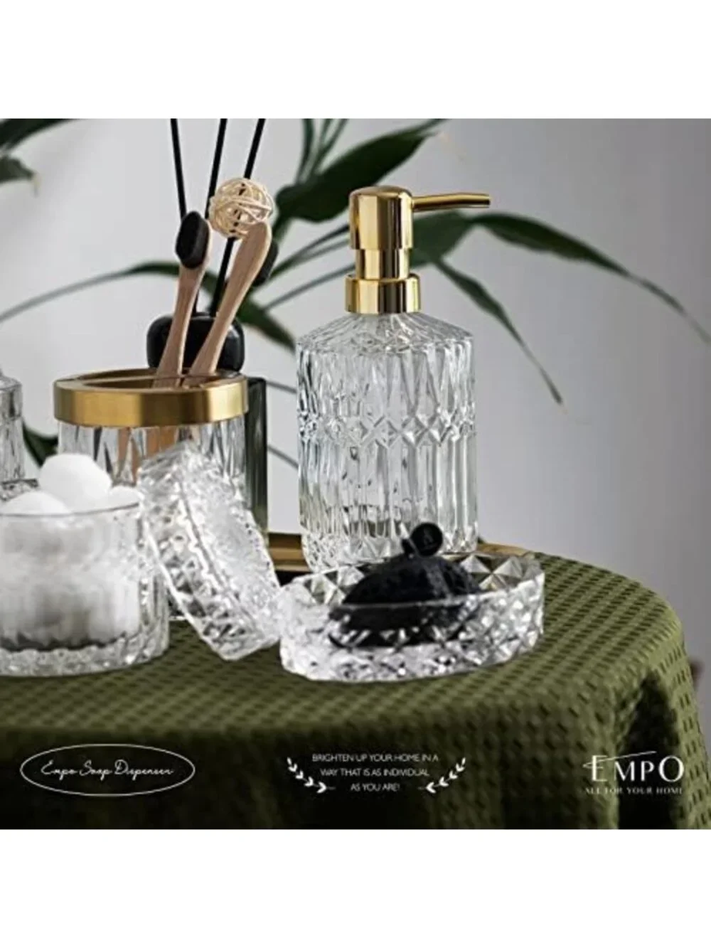 6PC Clear Glass Bathroom Accessories Set - Modern Soap Dispenser, Toothbrush